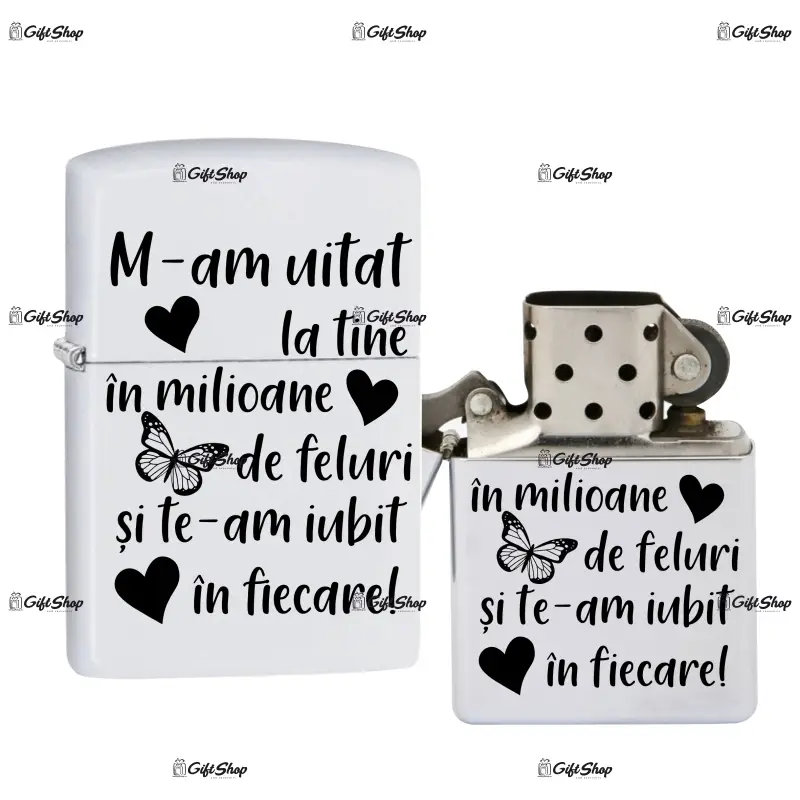 M-am uitat la tine, bricheta metalica gravata laser cu mesaj